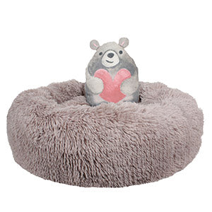 Dream Paws Anxiety Reducing Plush Bed Brown With Plush Bear Toy