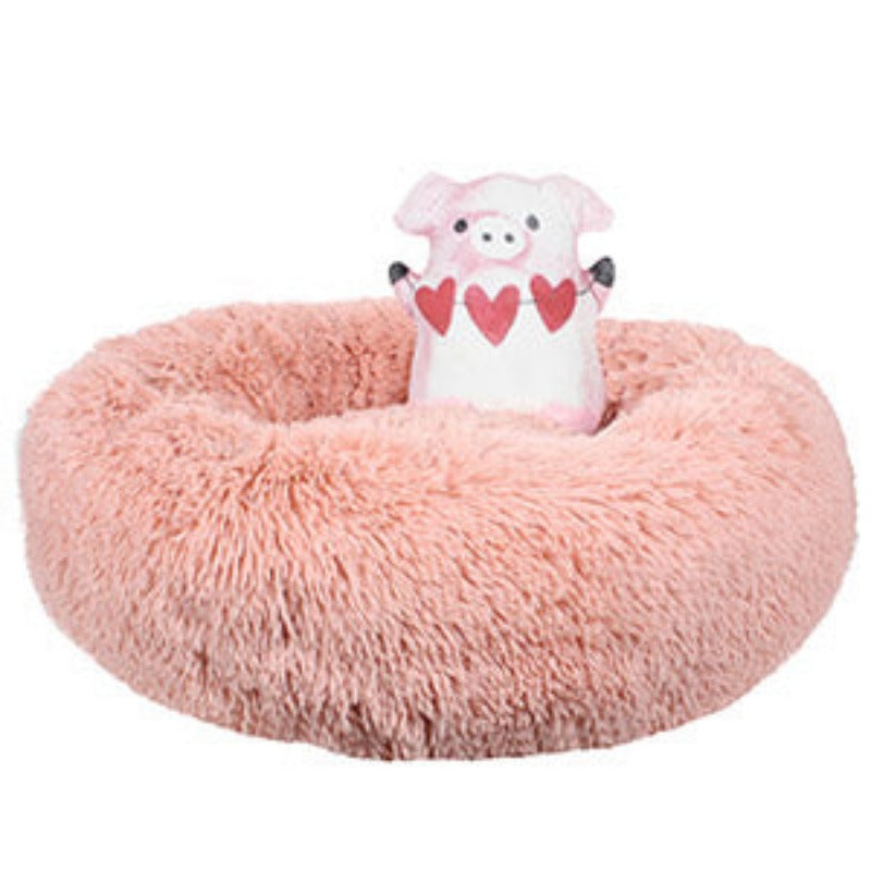 Dream Paws Anxiety Reducing Plush Bed Pink With Plush Pig Toy for Small Dogs & Cats