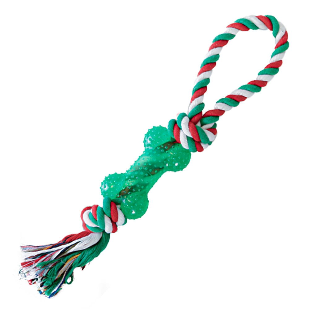 Pet Brands Festive Rope Tug With Bone Toy for Dogs