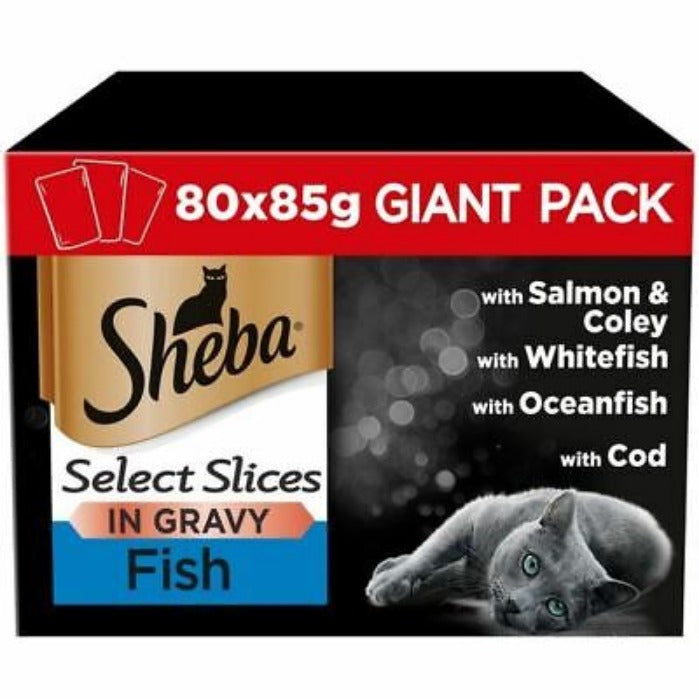 Sheba Adult Cat Pouches - Select Slices Fish Collection In Gravy - 80x85g