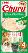 Front View of Ciao Churu 4 Pack Cat Treat - Tuna with Chicken Recipe - 4 x 14g