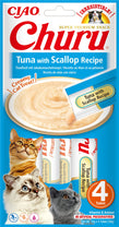 Front View of Ciao Churu 4 Pack Cat Treat - Tuna wirh Scallop Recipe - 4 x 14g