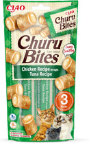 Front View of Ciao Churu Bites 3 Pack Cat Treat - Chicken Recipe Wraps Tuna Recipe - 3 x 10g