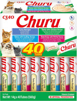 Front View of Ciao Churu 40 Pack Box Cat Treat - Tuna Seafood Variety - 40 x 14g