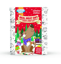 Front View of Good Boy Christmas Tin with Treats & Rope for Dogs