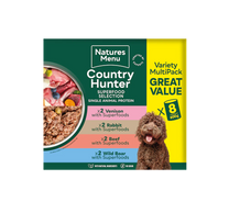 Front View of Natures Menu Country Hunter New Wild Multi Pack Wet Dog Food Cans With Venison, Rabbit, Beef & Wild Boar