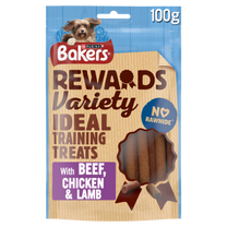 Front View of Bakers Rewards Mixed Variety Dog Treats with Beef, Chicken & Lamb - 100g