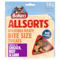 Front View of Bakers Allsorts Dog Treats with Chicken, Beef & Lamb - 98g
