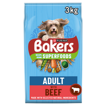 Front View of Bakers Adult Dry Dog Food with Beef and Vegetable - 3kg & 14kg