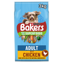 Front View of Bakers Adult Dry Dog Food with Chicken and Vegetable - 3kg & 14kg