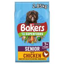 Front View of Bakers Senior Dry Dog Food with Chicken and Vegetable - 2.85kg & 12kg