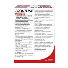 Fronline Wormer - Back Packaging Information