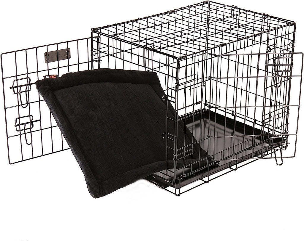RAC Fold flat double door steel carrier dog crate with mattress bed