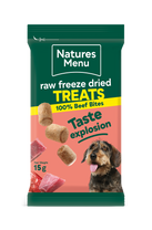 Front View of Natures Menu Raw Freeze Dried Beef Bites Dog Treats