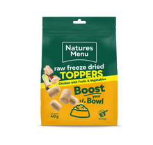 Front View of Natures Menu Raw Freeze Dried Chicken Toppers Adult Dry Dog Food