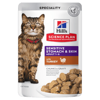 Front View of Hill's Science Plan Feline Adult Sensitive Stomach & Skin with Turkey Pouch Wet Cat Food