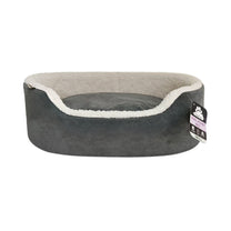 Front View of Dream Paws Grey Oval Velvet Dog Bed