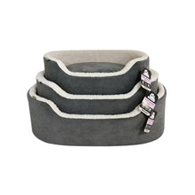 Front View of Dream Paws Grey Oval Velvet Dog Bed