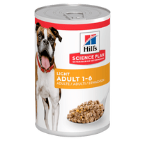 Front View of Hill's Science Plan Light Adult Medium Wet Dog Food with Chicken - 12 x 370g Can