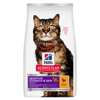 Front View of Hill's Science Plan Sensitive Stomach & Skin Adult Dry Cat Food with Chicken - 1.5kg