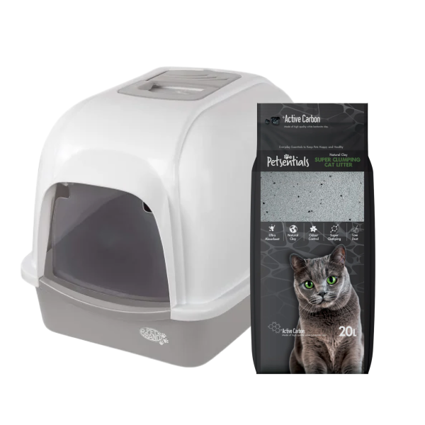 Oval Litter Tray 20L Carbon Cat Litter Bundle