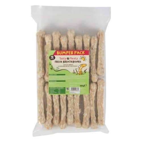 Tasty & Meaty Fresh Breath Bonies Bumper Dental Adult Dog Treats | 18-Pack