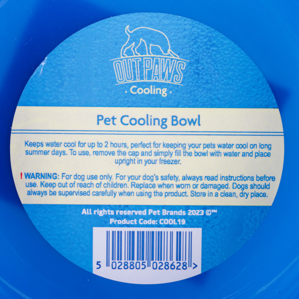 Outpaws Pet Cooling bowl instructions and safety information sticker