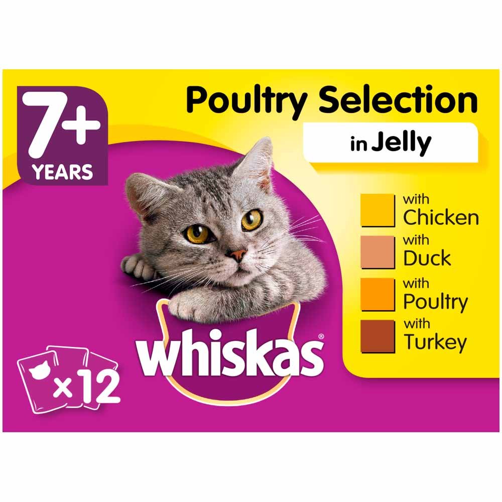 Whiskas 7+ Poultry Selection in Jelly Wet Senior Cat Food - 100g (Pack of 12)