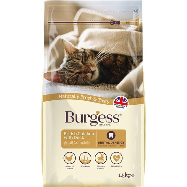 Burgess Chicken & Duck Food for Adult Cats - 1.5kg