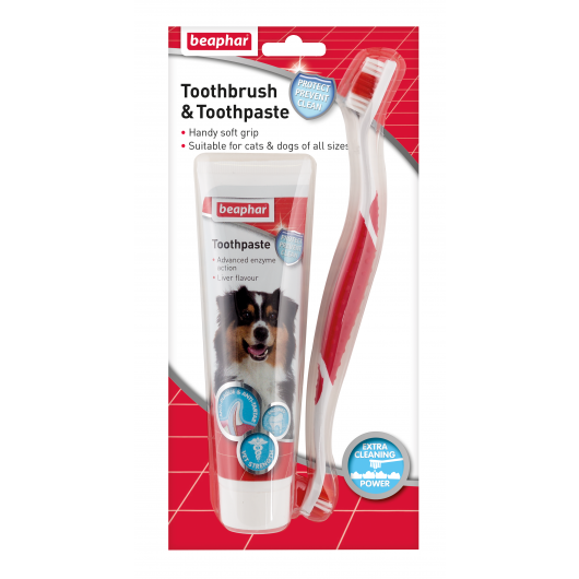 Beaphar Double-Ended Toothbrush & Toothpaste Pack for Dogs