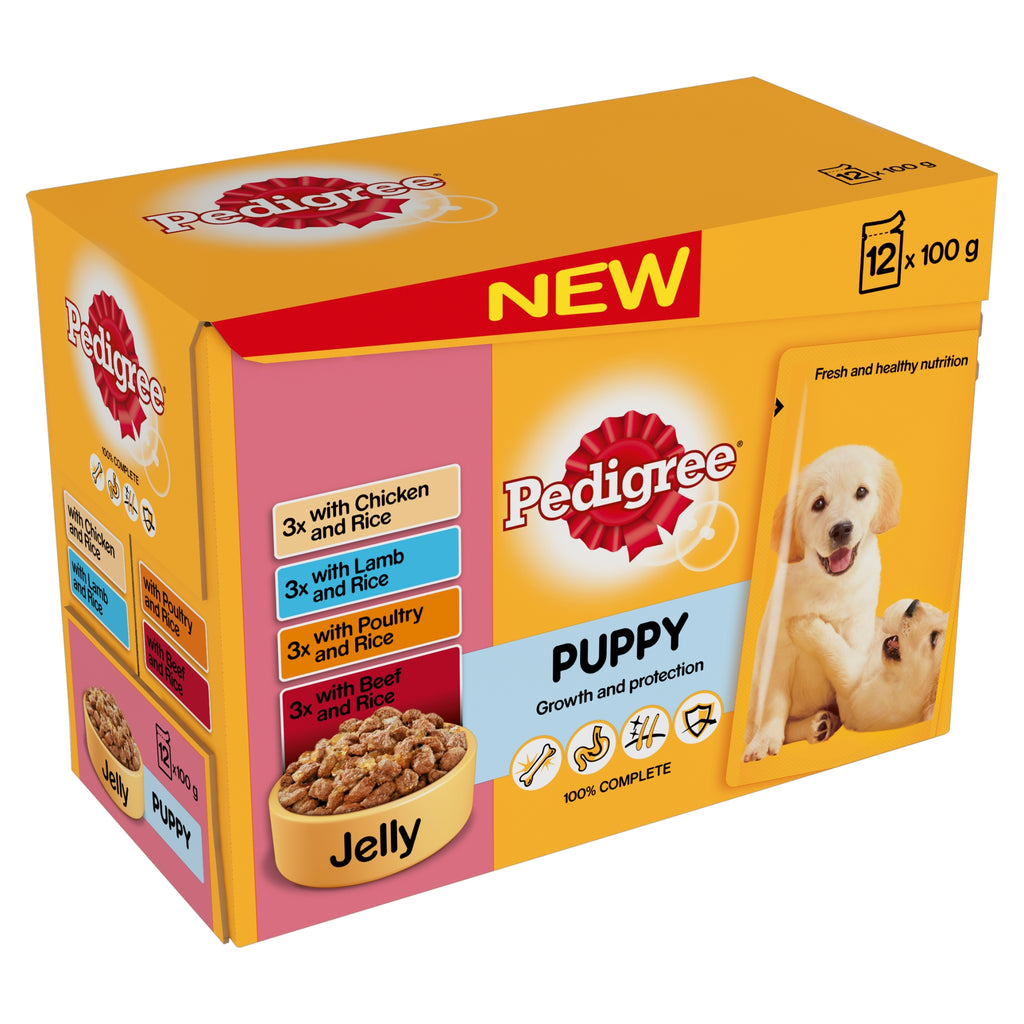 Pedigree Mixed Pack Pouches in Jelly Wet Food for Puppies - 100g (Pack of 12)