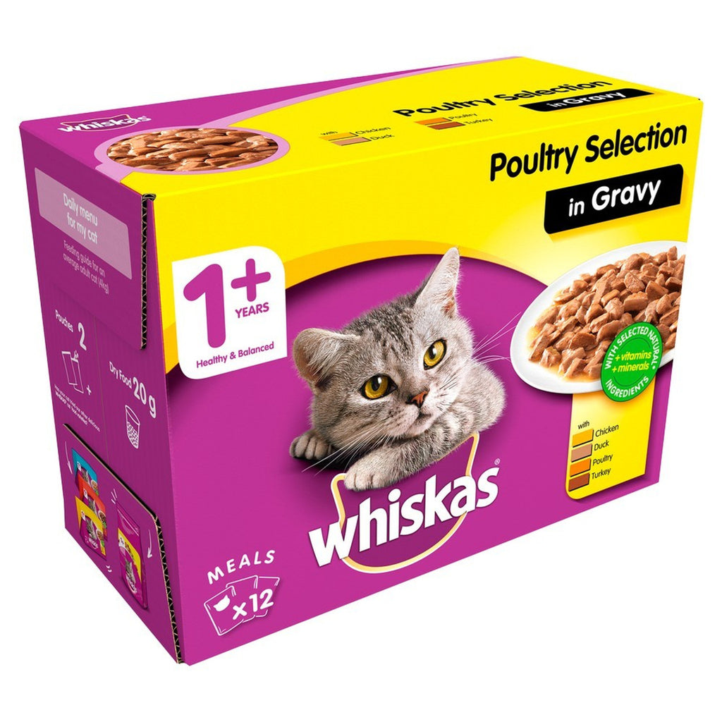 Whiskas 1+ Poultry Selection in Gravy Wet Adult Cat Food - 100g (Pack of 12)