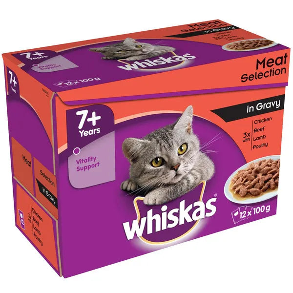 Whiskas 7+ Meat Selection in Gravy Wet Cat Food Pouches - 12 x 100g