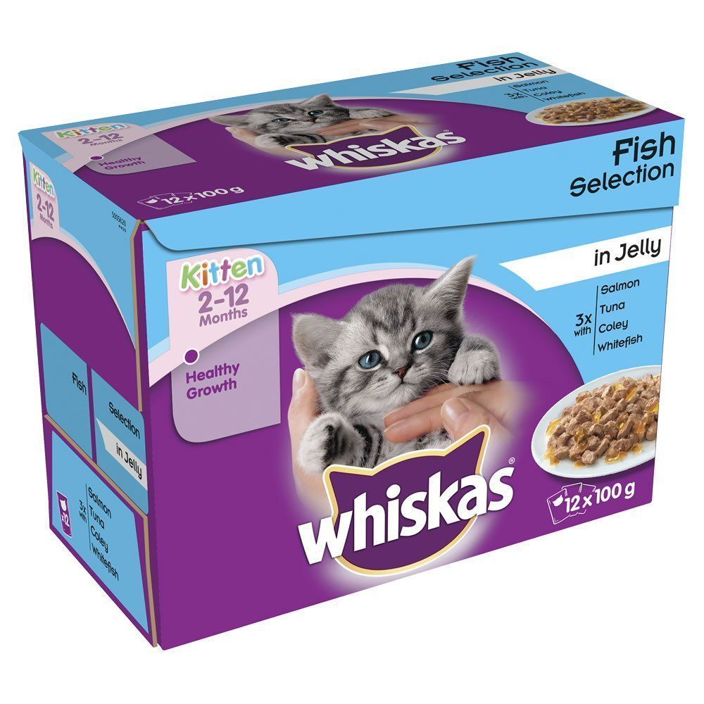 Whiskas 2-12 Months Fish Selection in Jelly Wet Kitten Food - 100g (Pack of 12)