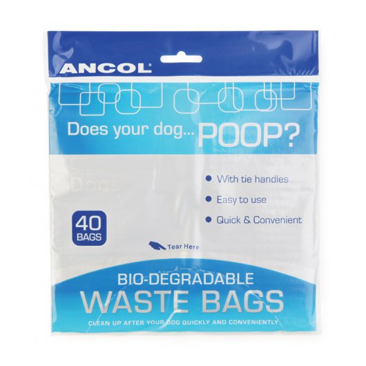 Ancol Biodegradable Waste Bags with Tie Handles 40 Pieces