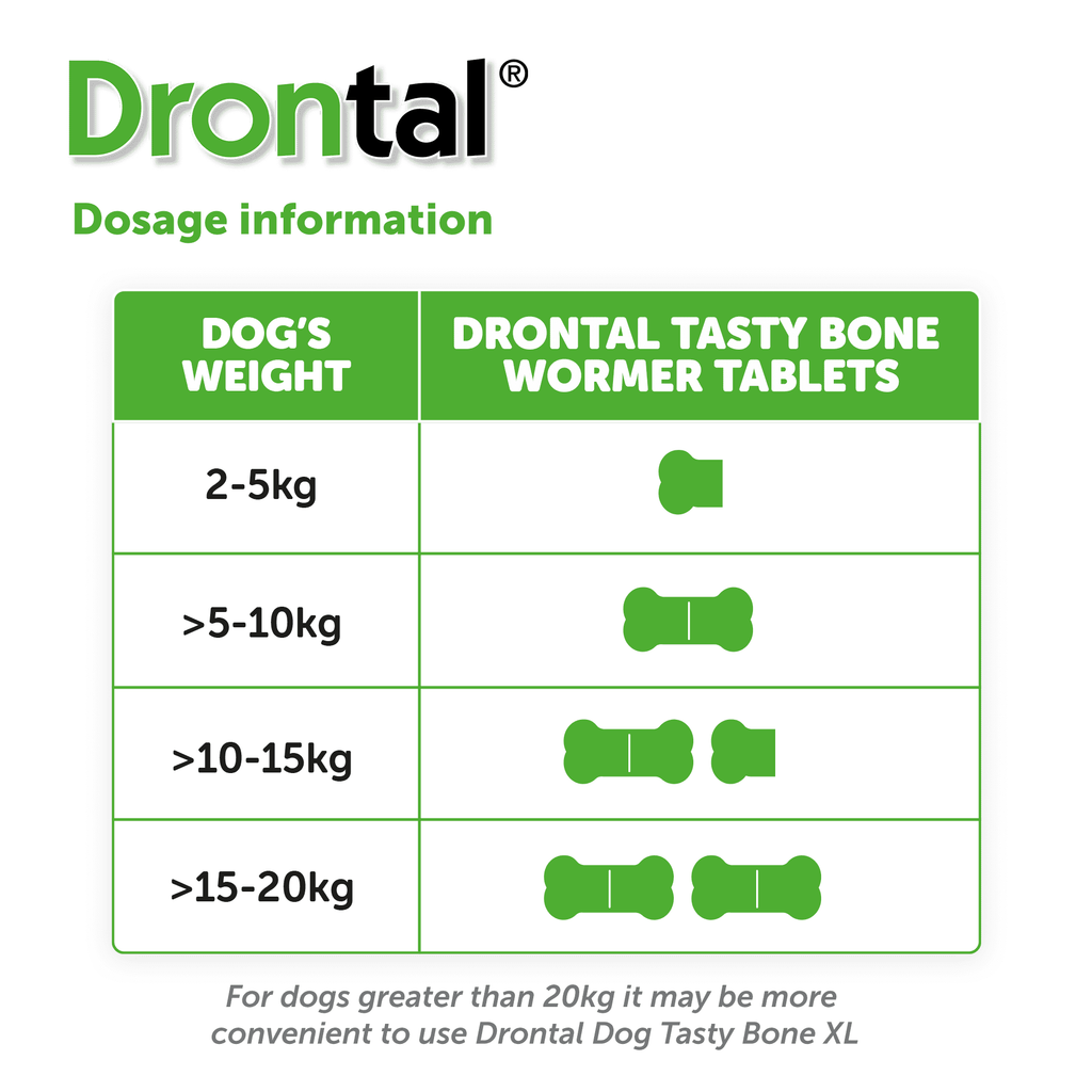 Drontal Tasty Bone Worming Tablets for Small and Medium Dogs 2kg to 20kg