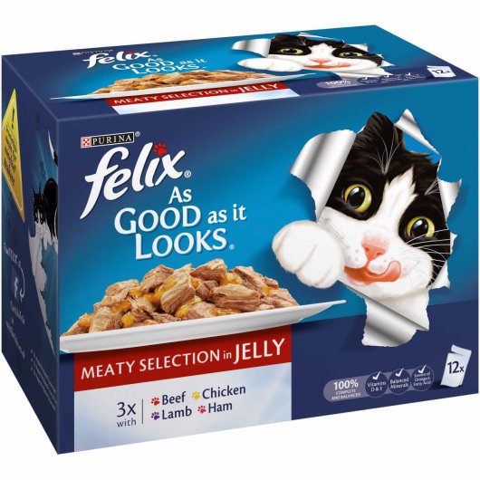Purina Felix As Good As It Looks Mixed Meat Selection in Jelly Pouch for Cats 12 x 100g