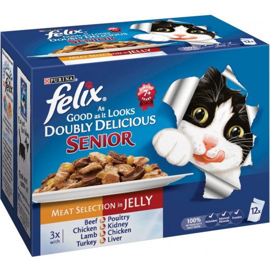 Purina Felix As Good As It Looks Doubly Delicious Meat Selection for Senior Cats 100g