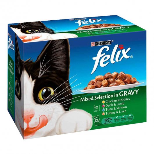 Purina Felix Mixed Selection of Meat in Gravy Pouch for Cats 12 x 100g