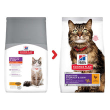 Hills Science Plan Sensitive Stomach Skin Adult 1+ Dry Cat Food Chicken - New design