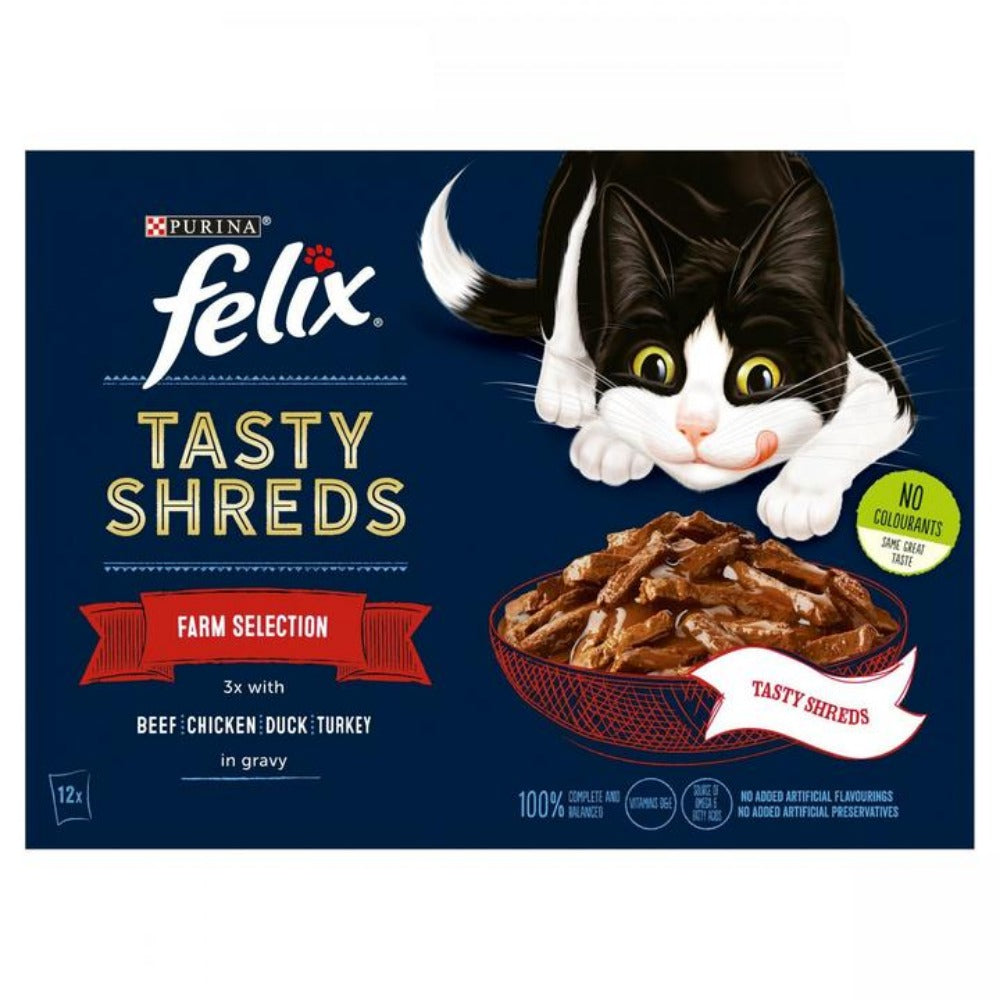 Felix Tasty Shreds Farm Selection In Gravy Wet Cat Food Pouches