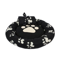 Dream Paws Bed 55x55cm & Blanket 80x80cm Bundle Set Black Fleece - Pawprint