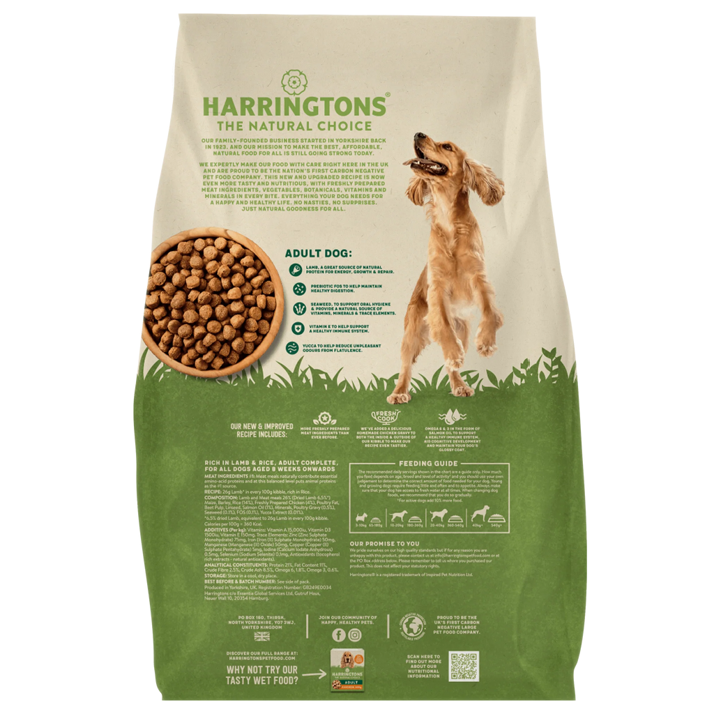 Harringtons Lamb Active Working Dry Dog Food - Back of Pack