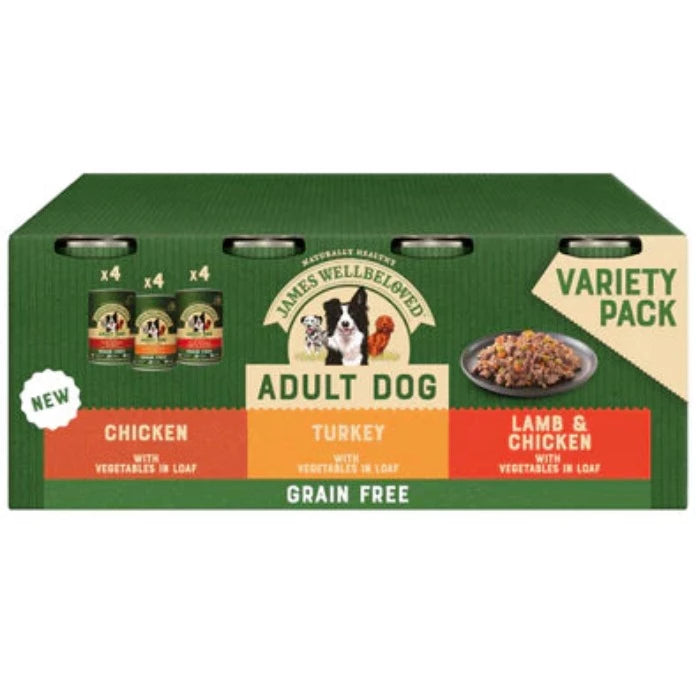James Wellbeloved Grain Free Turkey, Lamb & Chicken In Loaf Can for Adult Dogs - 400g