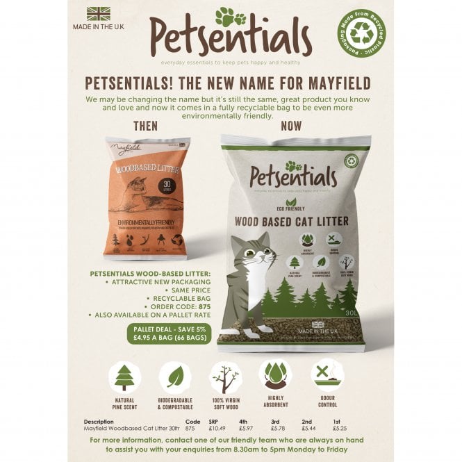Petsentials Mayfield Wood Based Cat Litter infographics poster