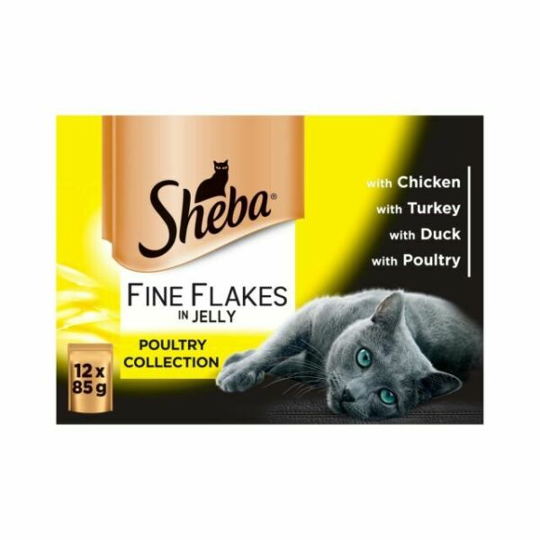 Sheba Fine Flake Poultry Collection In Jelly Pouch for Cats 85g (Pack of 40)