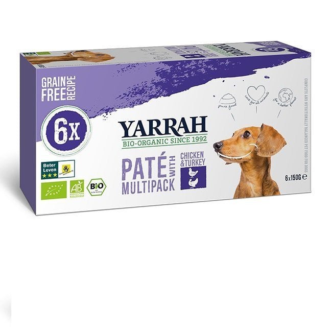 Yarrah Organic Grain Free Chicken & Turkey Pate for Dogs 6x150g